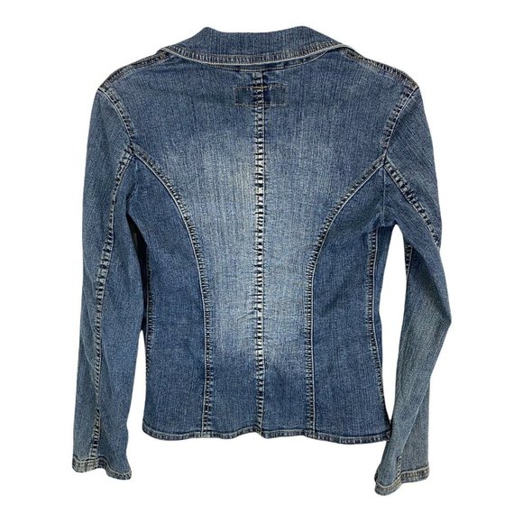 Womens Denim Jacket Size XS V Neck Button Up Pockets Blue Denim Cardigan - Picture 2 of 6